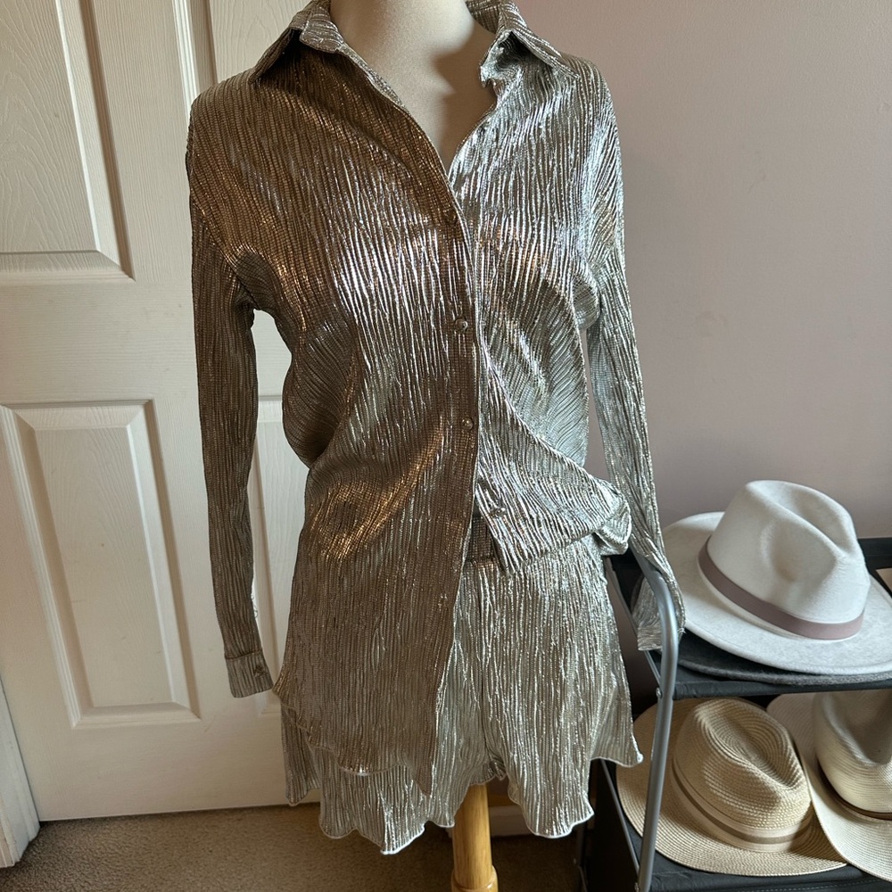 Buddy Love NWT Silver Metallic Shirt and Shorts Set